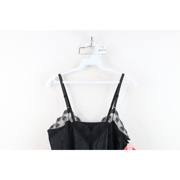 Deadstock Vintage 90s Womens L Lace Silky Snap Crotch Romper Lingerie USA Black - Picture 2 of 16